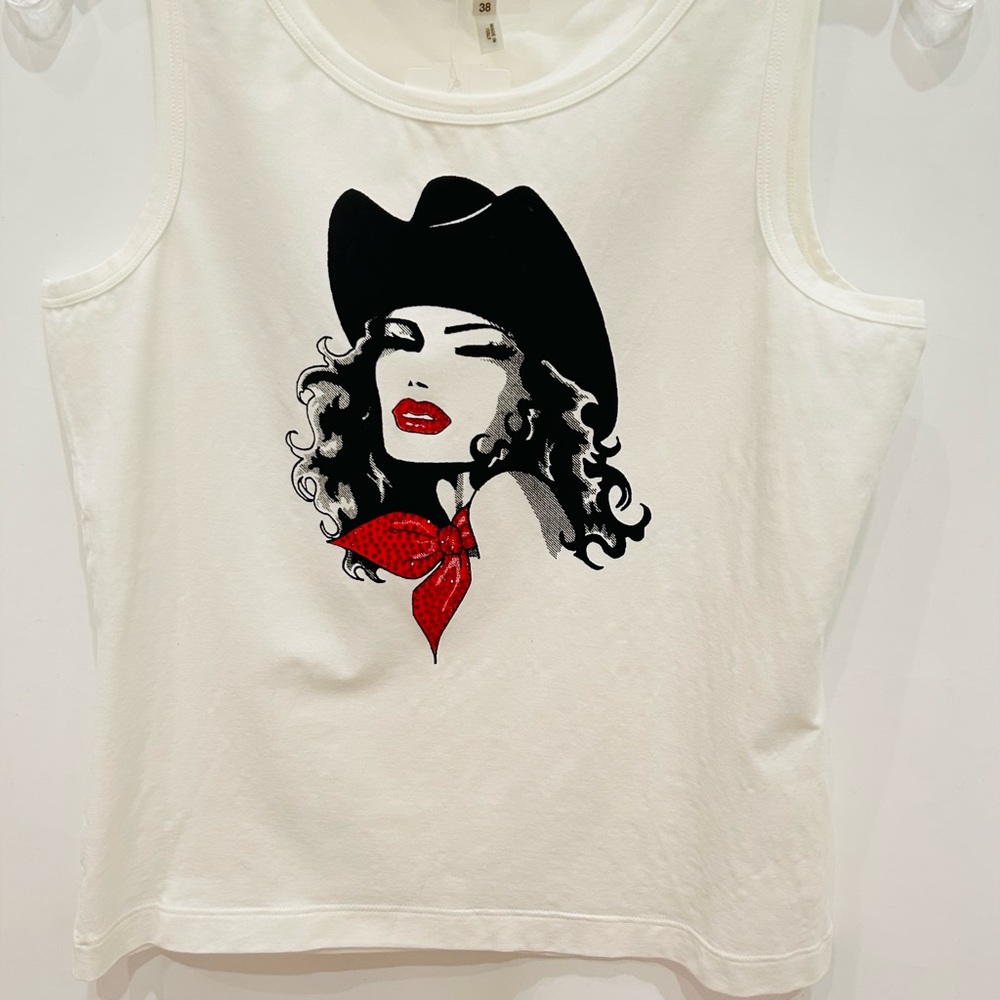 Escada Vintage Tank Top with Red Crystals, size 38